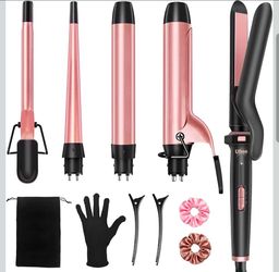 Ufree 5 in 1 Curling Iron Set with Flat Iron, 0.35"-1.25" Ceramic Barrels
Interchangeable Ceramic Curling Wand