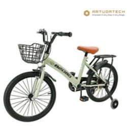 Artudatech kids bike,18 Inch Children Bikes For Boys Girls Age6-12 Years Old With Lighting Training Wheels,basket,dual Brake,kids Bicycle Green 