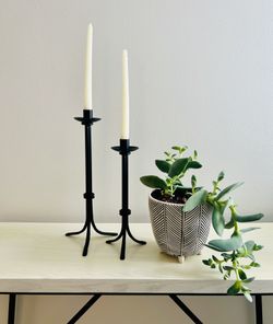 Pair of Black Iron Candlesticks 11-14”