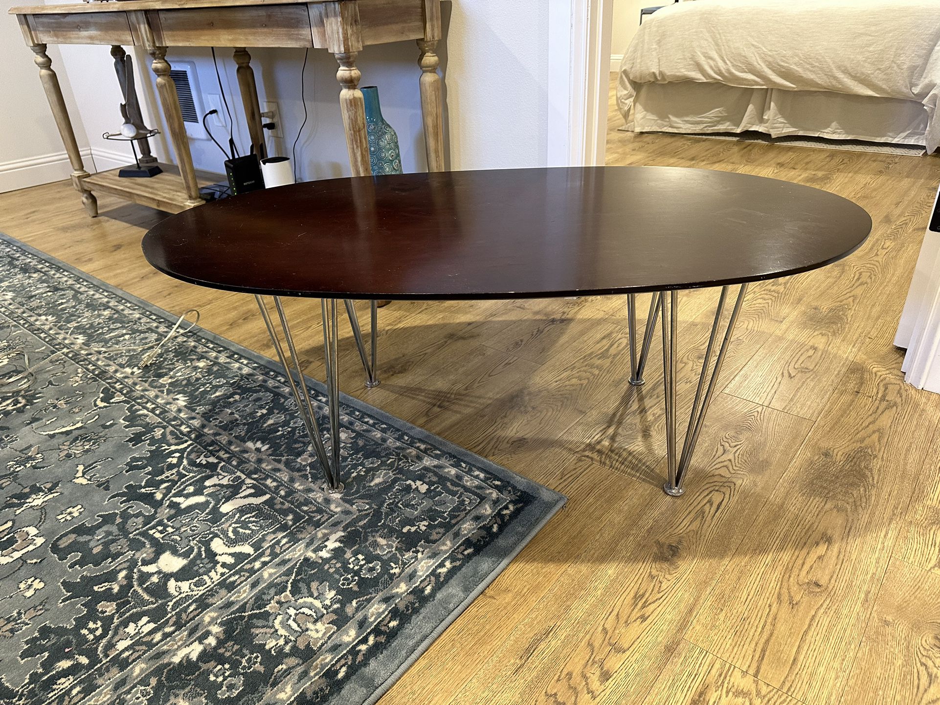 Oval Real Wood Hairpin Metal Leg Coffee Table 