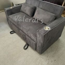 Sectional Sofa  Sleeper  Corduroy Material With Cupholder & USB Outlet 
