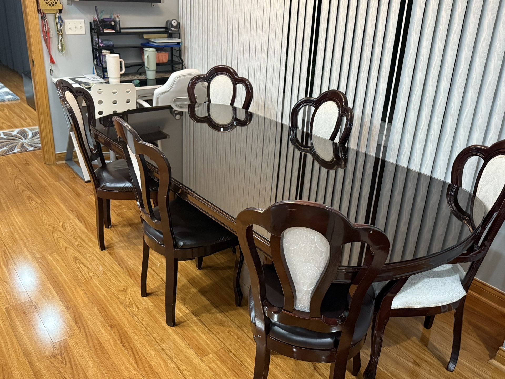 Dining Table with 6 Chairs - Dark Wood