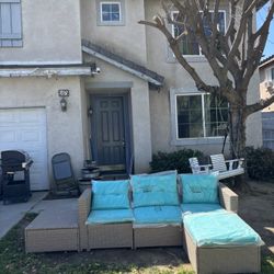5 Piece Outdoor Patio Furniture Set With Baby Blue Cushions 