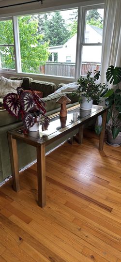 Vintage gold brass and mirrored console