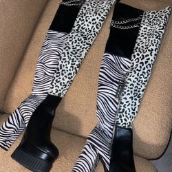 Animal Print Knee High Boots 