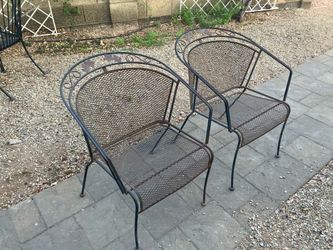 2 metal patio chairs (one needs repair)