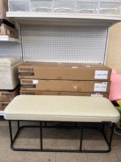 Storage Entryway Ottoman Bench Synthetic Leather Mid-Century Modern w/ Steel Frame - Cream White