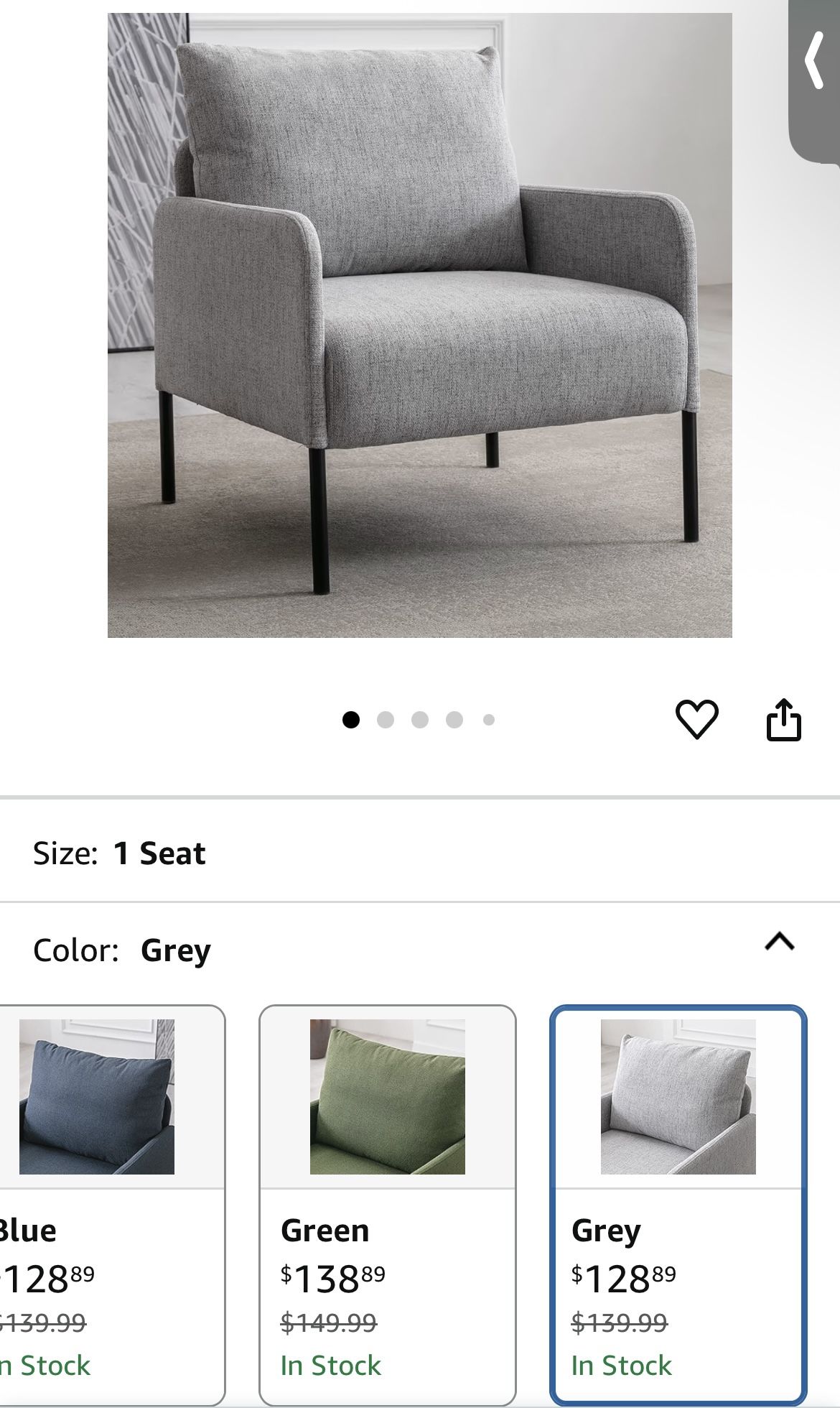 Linen Fabric Living Room Accent Chairs Bedroom Single Sofa Chair