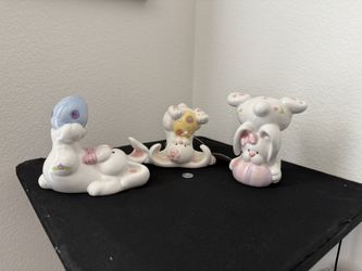 3 Vintage Home Interiors Homco Easter Bunnies Tumbling w Eggs