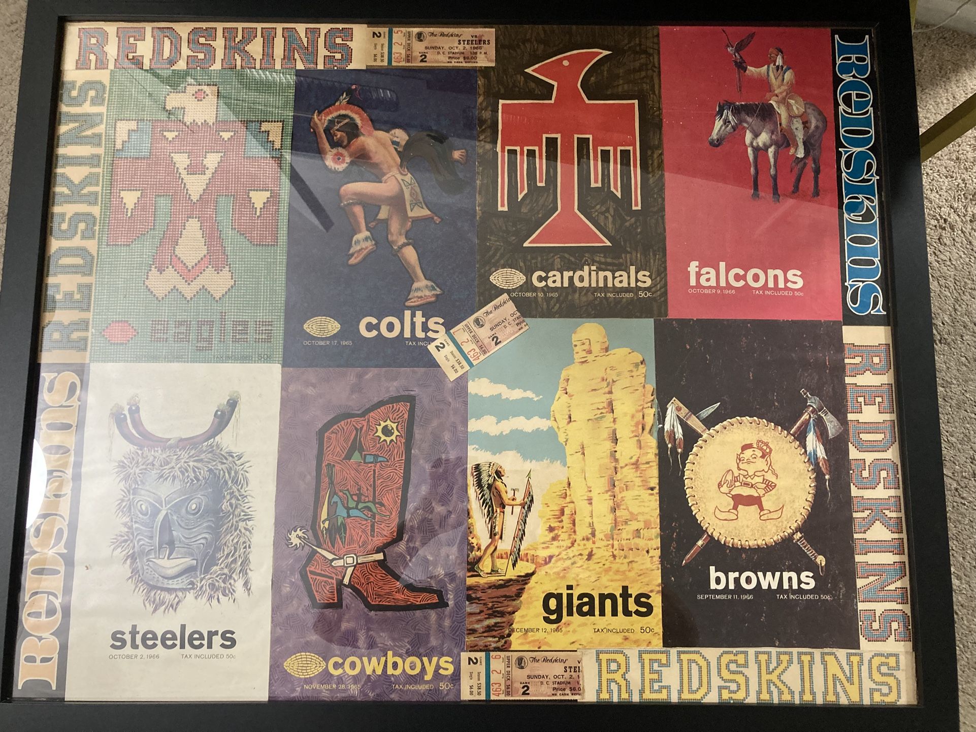 Vintage 1960’s Washington Redskins NFL Collage Of Game Day Programs.