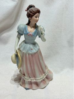 Homco Porcelain Figurine #1452 Lovely Lady With Flowers & Hat, Home Interiors 8"