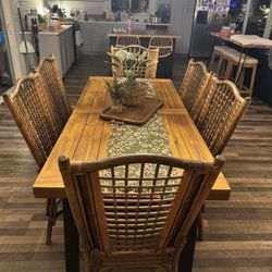 Solid acacia Wood Dining Dinner Table W/ Six Chairs