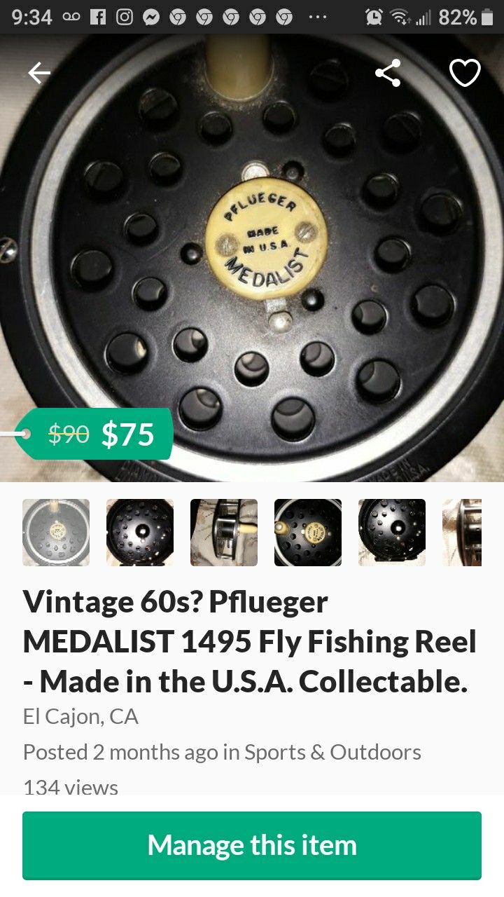 Vintage 60s? Pflueger MEDALIST 1495 Fly Fishing Reel Made in the