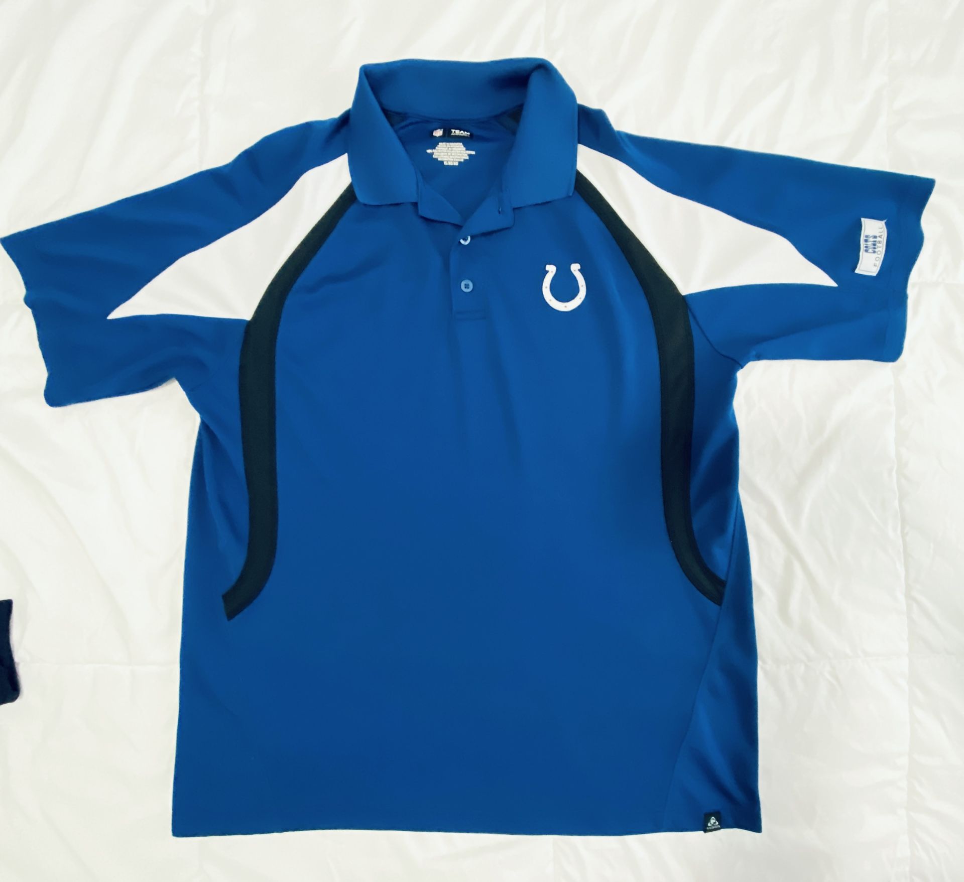 NFL TEAM APPAREL INDIANAPOLIS COLTS FOOTBALL POLO SHIRT XL BLUE BLACK WHITE EUC