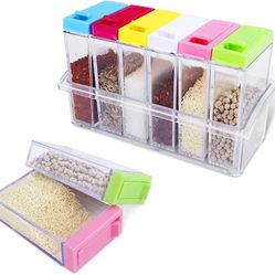 Plastic Spice Shaker Set of 6, Portable Camper Spice Rack, Seasoning Box with Lids, Spice Pots Shaker Jars, Condiment Seasoning Storage