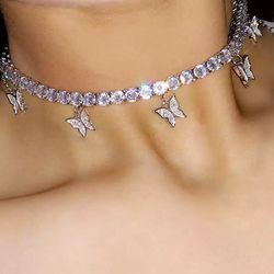 Butterfly choker necklace silver