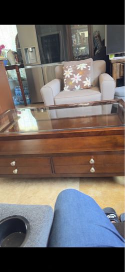 Wood and Glass Coffee Table with Drawers