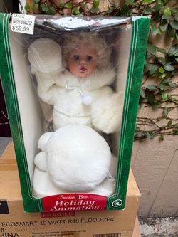 Vintage 1995 Santa’s Best Holiday Animated Snowbaby Girl 12.5” w Snowballs
