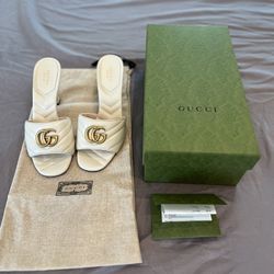 White Double G Gucci Slide Sandal heel Size 38