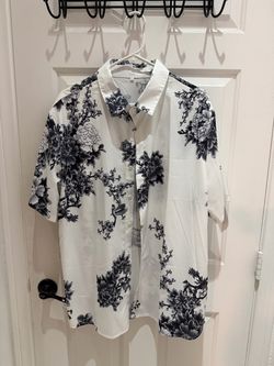 White Floral Print Button-Up Short Sleeve Shirt