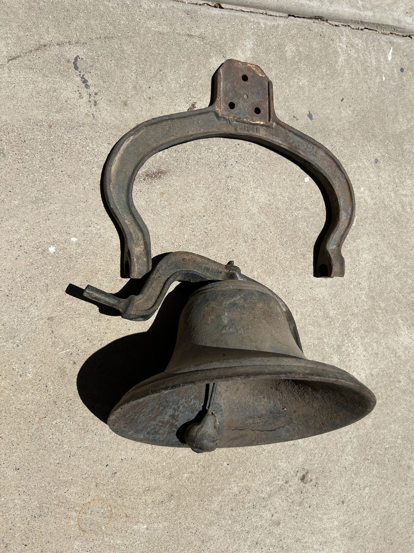 Antique Cast Iron Farm Bell with Mounting Bracket