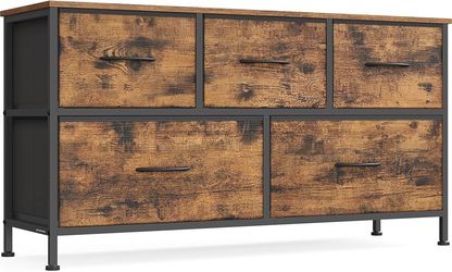 Dresser for Bedroom, Chest of Drawers, Storage Organizer Unit, Closet, Entryway, Steel, 5 Drawers, Industrial, Rustic Brown and Ink Black ULGS322B02S