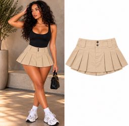 Dolls Kill Chambers Pleated Mini Skort XS Beig