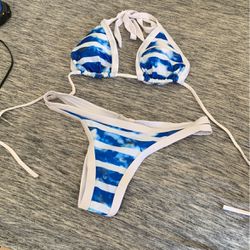blue & white bikini 