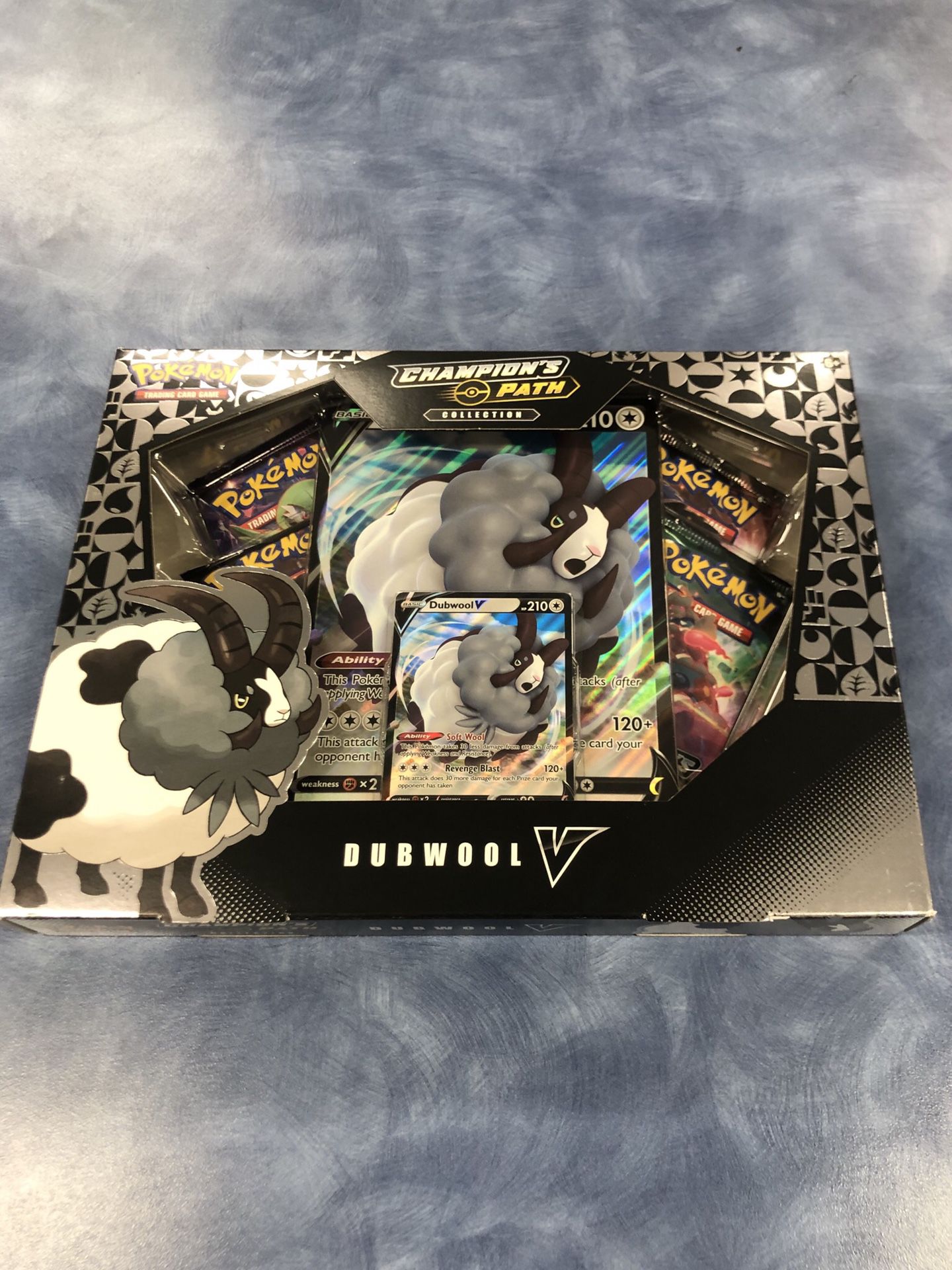 Pokemon TCG Champion's Path Dubwool V Box 4 Booster Packs in hand