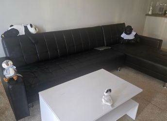 Black Faux Leather Sectional Sofa