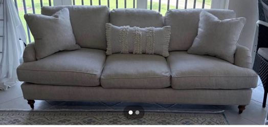 Beige 3-Seat Upholstered Sofa with Wood Legs