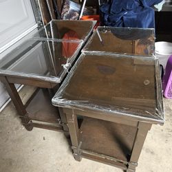 Matching Wood & Glass End Tables – Set of 4