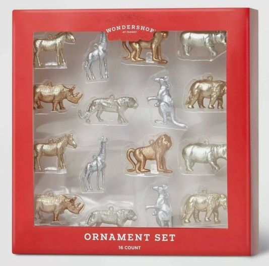 16ct Mini Jungle Animals Christmas Ornament Set Holiday Silver Gold Wondershop