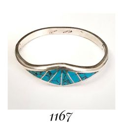 7.5 x 18mm Solid Sterling Silver Blue Green Turquoise Hinged Tapered Bracelet