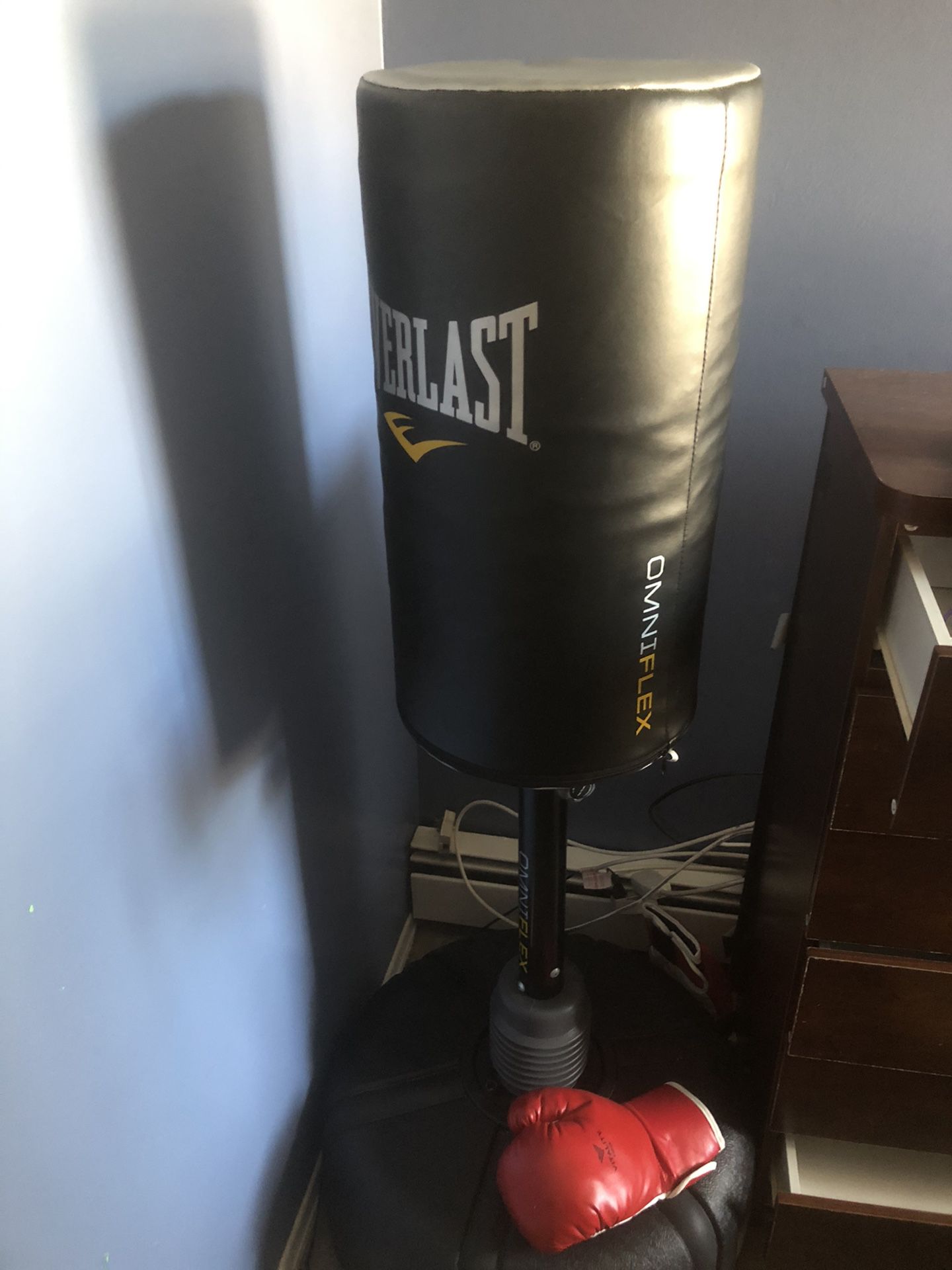 Punching bag with gloves never used