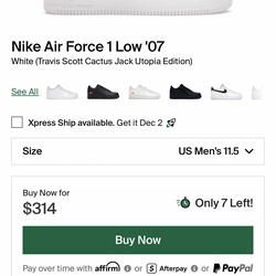 Travis Scott x Nike Air Force 1  low 07 (utopia) size 12 men