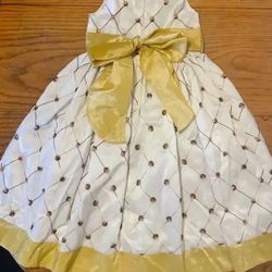 Little Girls Princess Dress Size 6- Daisy Yellow Flowers / White Satin