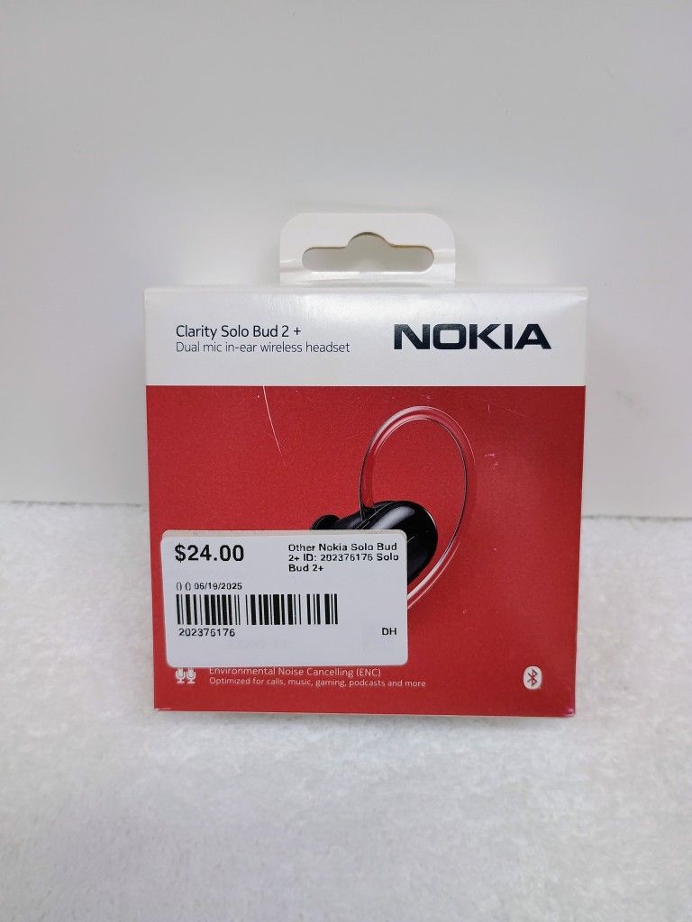 Nokia Wireless Bluetooth Clarity Solo Bud + Single Ear Headset. Answer calls, stream music hands free.