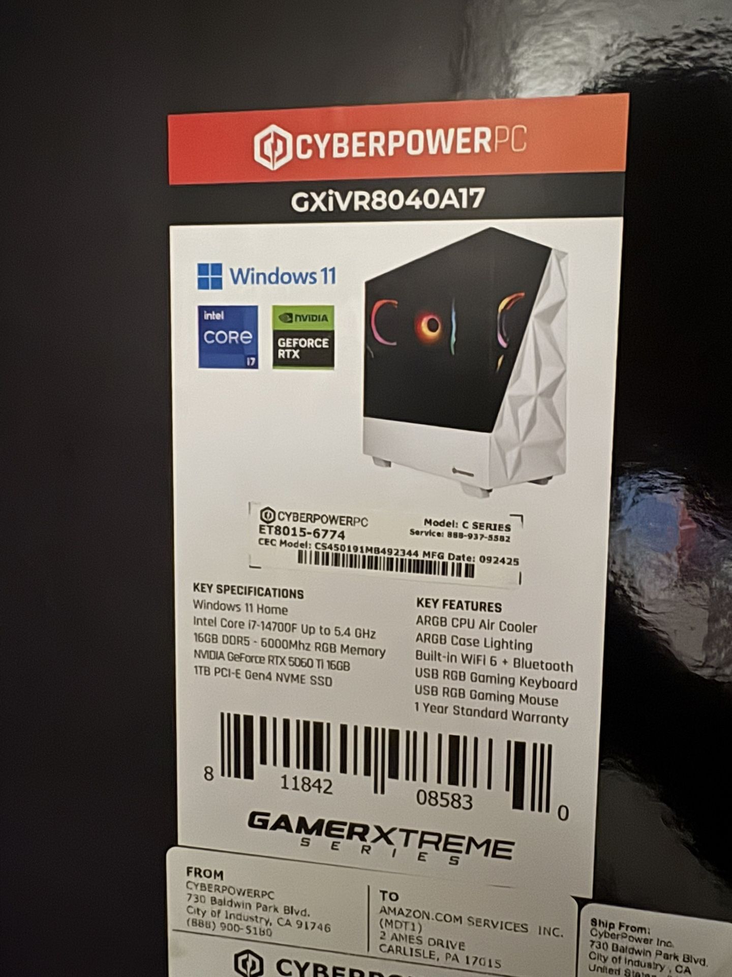 CyberPowerPC Gamer Xtreme GXiVR8040A17 | i7-14700F | RTX 5060 Ti | 16GB DDR5 | 1TB SSD | Brand New Sealed