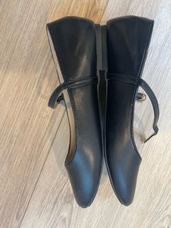 Black Pointed-Toe Flats with Ankle Strap