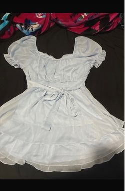 Light Blue Puff Sleeve Mini Dress