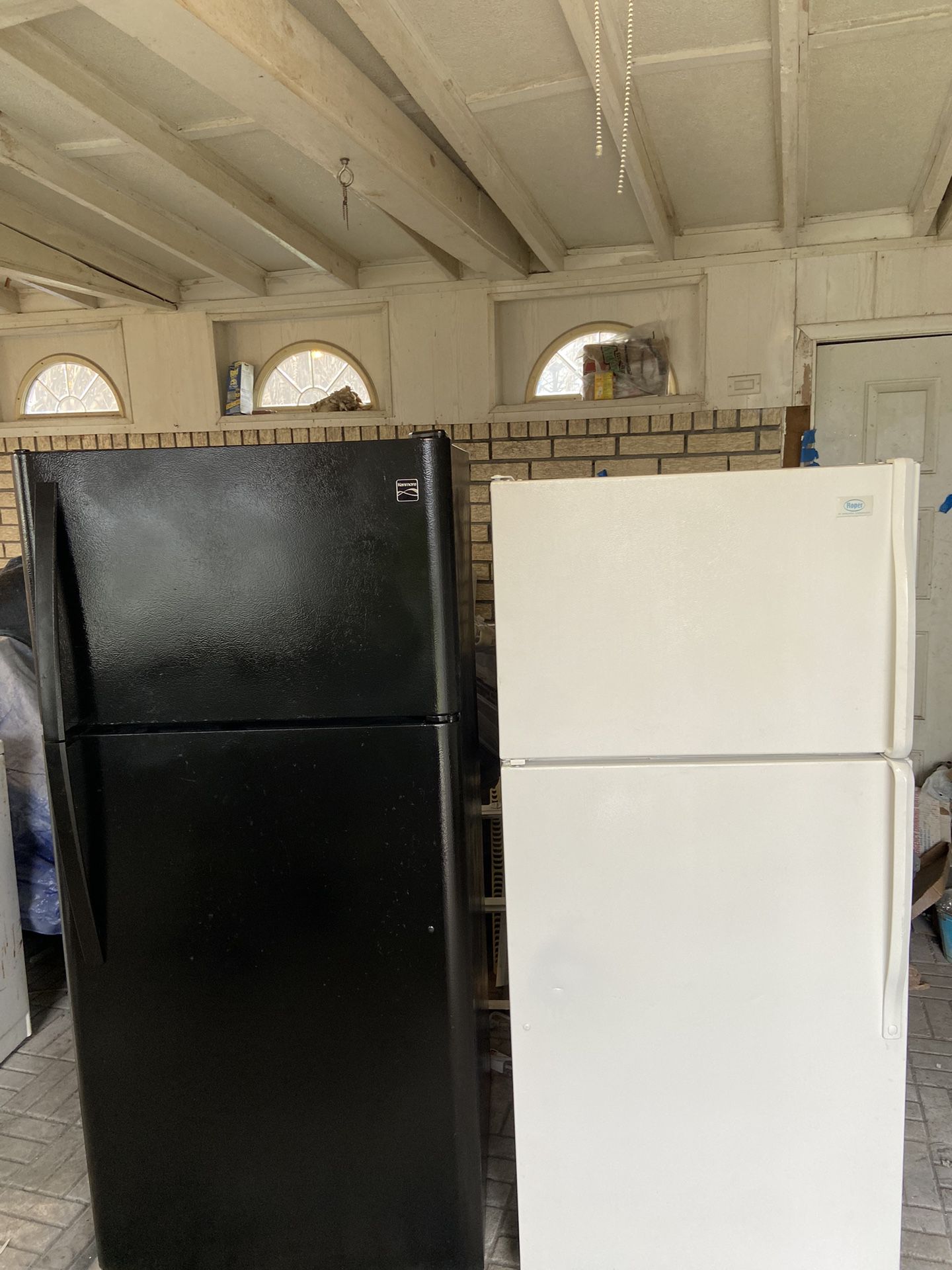 EXCELLENT RUNNING FRIDGES.$275 & UP. nothing missing on either.BOTH RUN LIKE BRAND NEW! BLACK IS 18 cu ft Kenmore $395. WHITE ONE IS WHIRLPOOL  $275. 