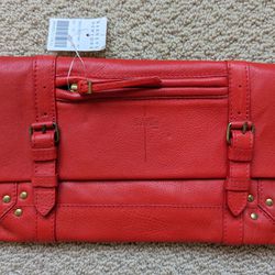 NWT Jerome Dreyfuss red leather LEON clutch 