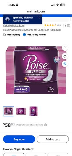 Diapers, underwear, incontinence women  Poise pads