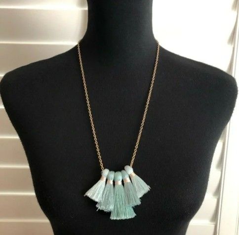Miss Ivy Pearl 12" Tiffany Blue Chain Necklace With Tassels New Nos Vintage