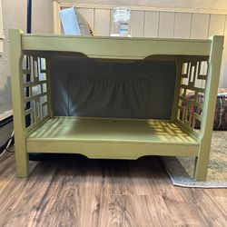 Vintage Side Table with Geometric Fretwork – Painted Lime Green