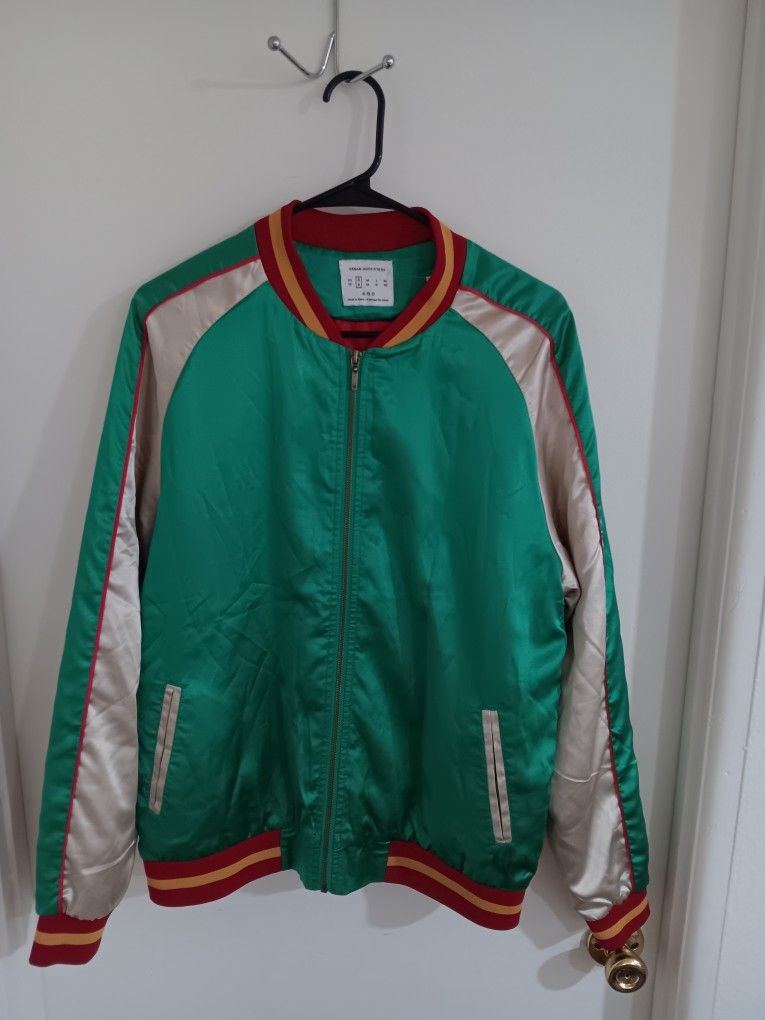 Unisex Urban Outfitters Satin Bomber Jacket Skull Rose Embroidered Multi Trim