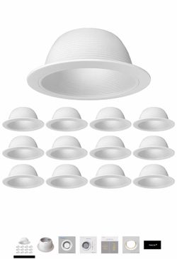 [12-Pack] PROCURU 6" White Baffle Metal Recessed Can Light Trim - for BR30/38/40, PAR30/38/40 LED, Incandescent, CFL, Halogen (White (12-Pack))