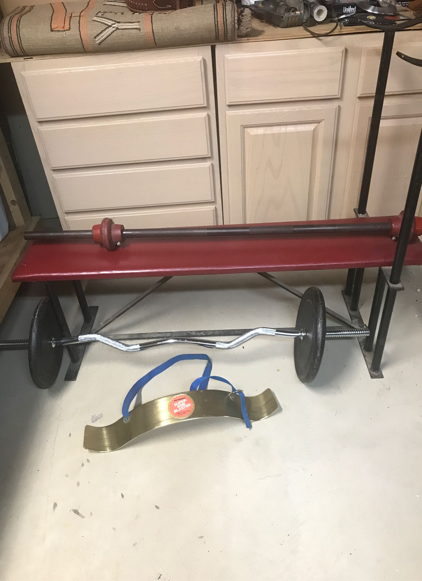 Bench press and accessories.
