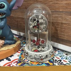 Disney Mickey Anniversary Glass Dome Porcelain Pendulum Clock
